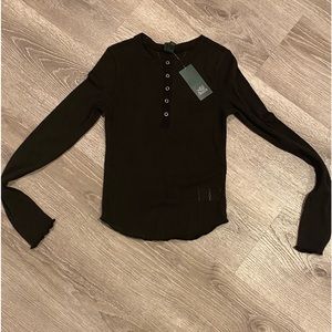 Black Henley long sleeve shirt.